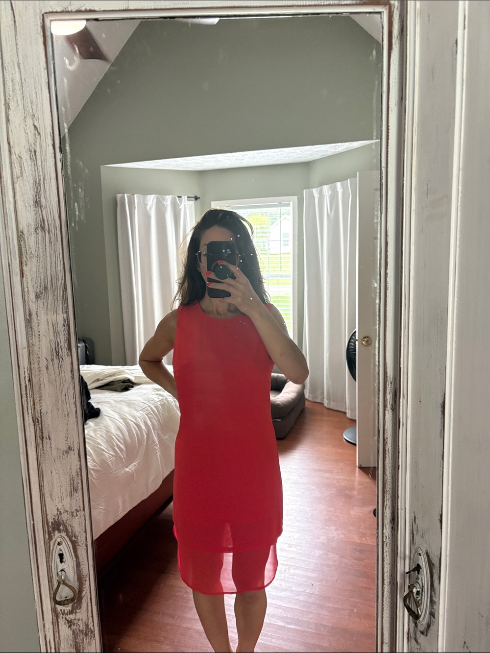 Sleeveless Red Midi Shift Dress